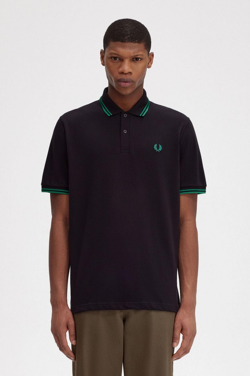 Black / Fred Perry Green / Fred Perry Green Fred Perry M12 Men\'s Polo Shirts | CADFL81860