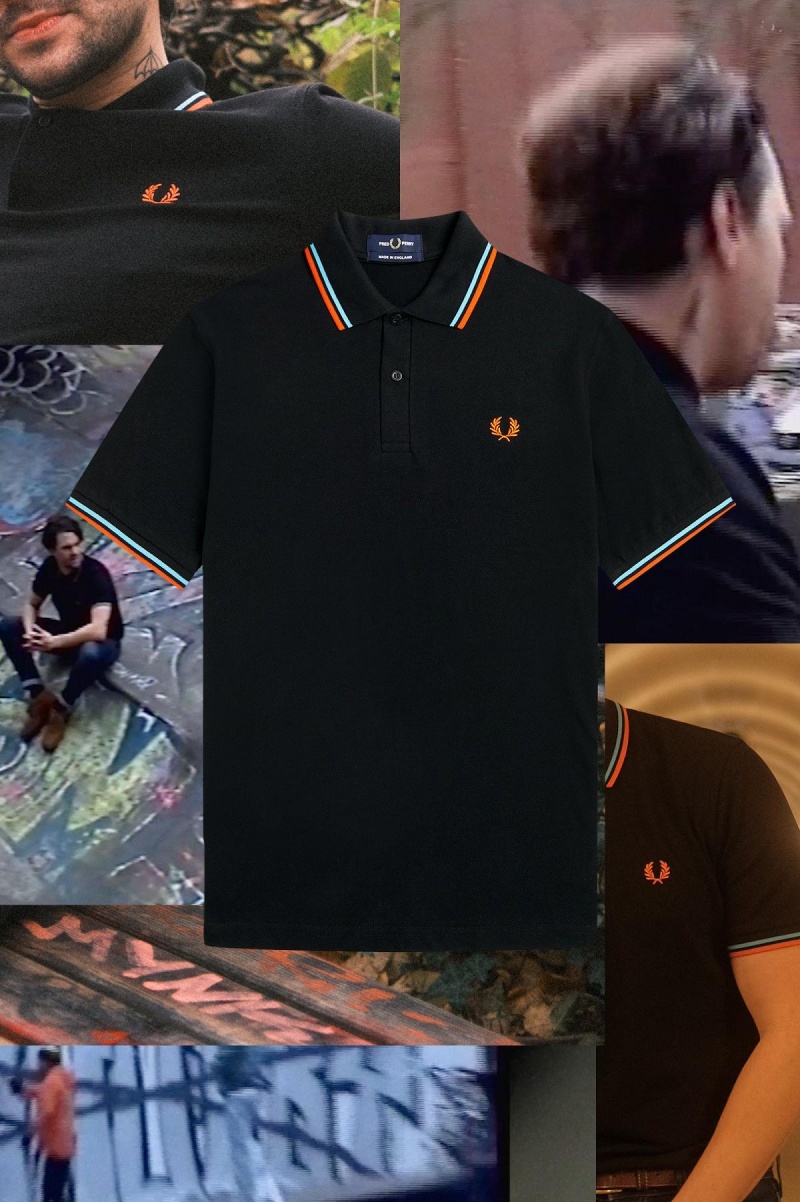 Black / Hamburg Sky Blue / Orange Spray Paint Fred Perry M12 Men's Polo Shirts | MCAFT31883