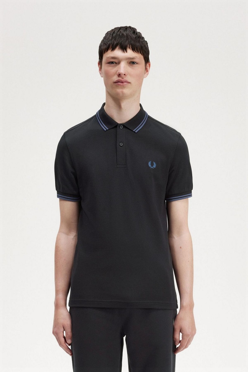 Black / Midnight Blue / Midnight Blue Fred Perry M3600 Men's Fred Perry Shirt | CAQCS27874