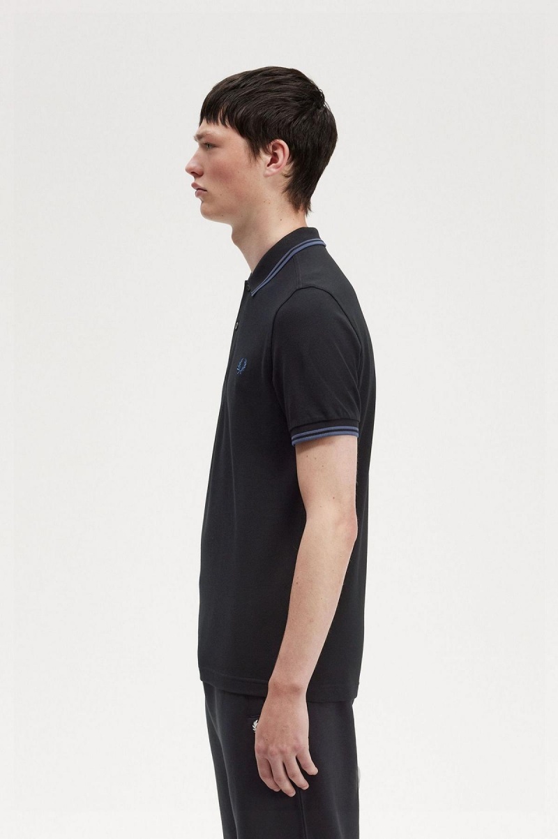 Black / Midnight Blue / Midnight Blue Fred Perry M3600 Men's Fred Perry Shirt | CAQCS27874