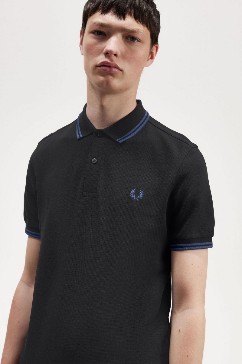 Black / Midnight Blue / Midnight Blue Fred Perry M3600 Men's Polo Shirts | ACADF13574