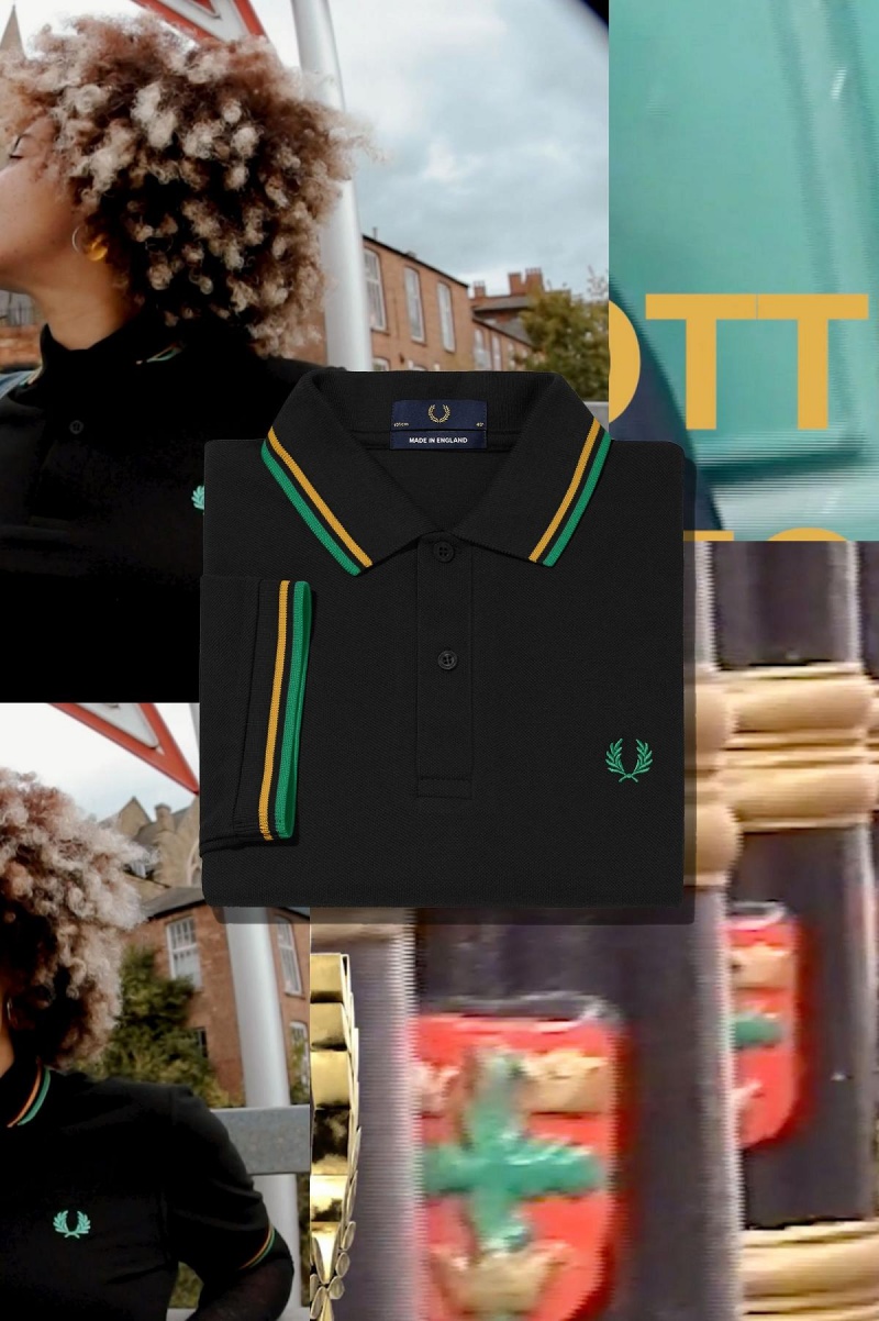 Black / Nottingham Gold / Forest Green Fred Perry M12 Men's Polo Shirts | DCAKV29147