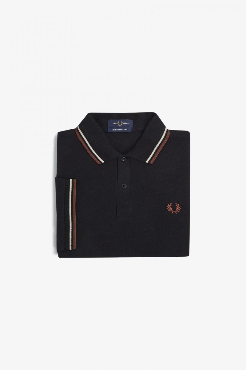 Black / Oatmeal / Whisky Brown Fred Perry M12 Men's Polo Shirts | CADYB80682