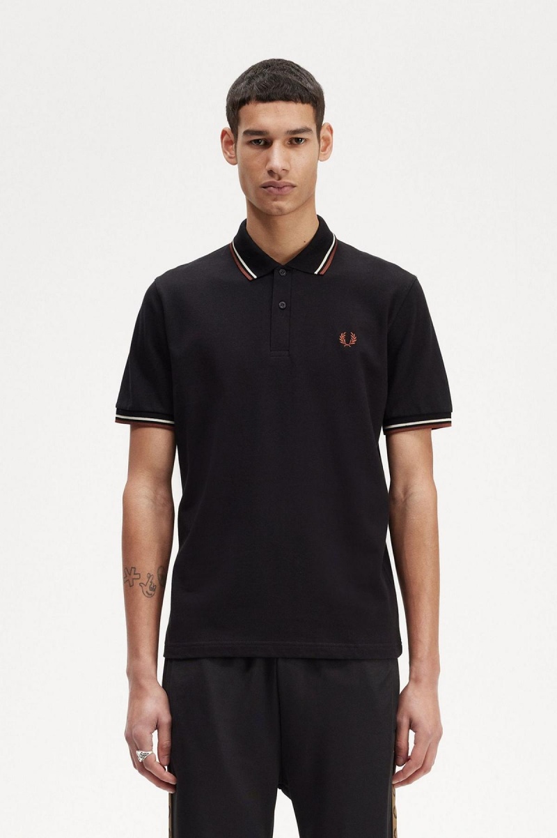 Black / Oatmeal / Whisky Brown Fred Perry M12 Men\'s Polo Shirts | CADYB80682