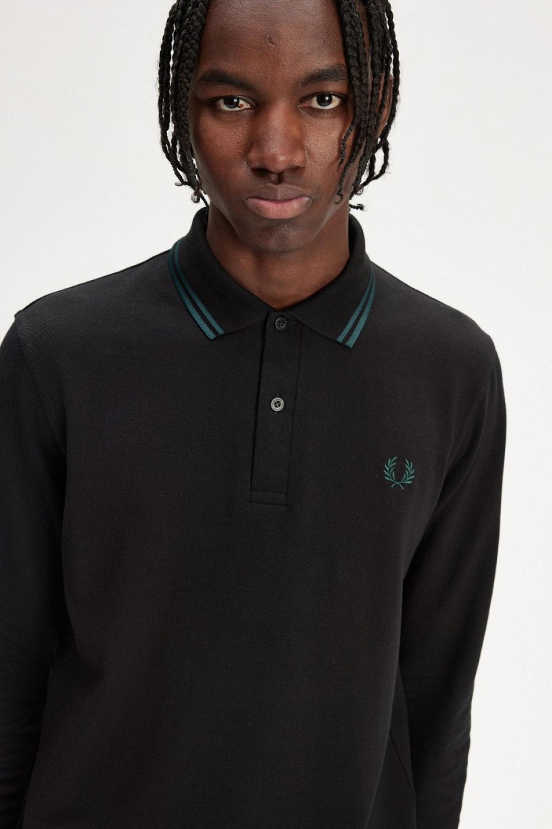 Black / Petrol Blue / Petrol Blue Fred Perry M1212 Men's Polo Shirts | CADFL14665