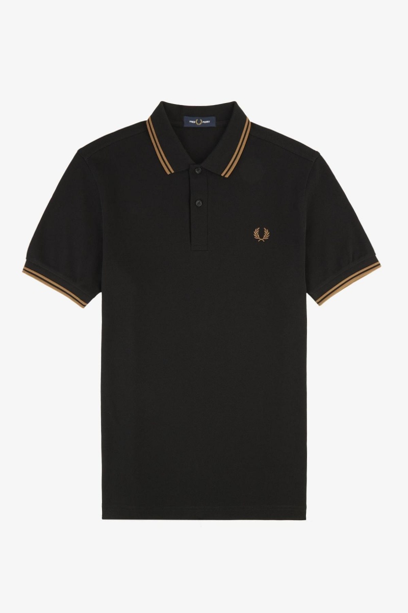 Black / Shaded Stone / Shaded Stone Fred Perry M3600 Men's Polo Shirts | ZCANQ93651