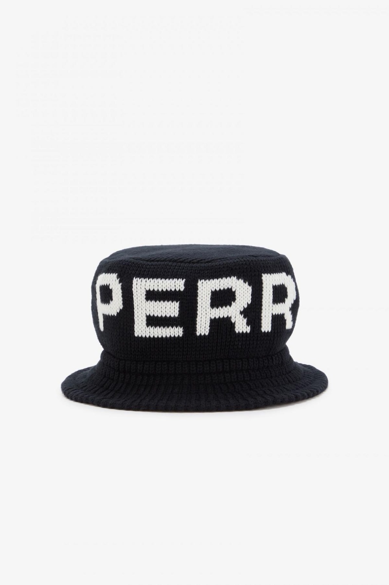 Black / Snow White Fred Perry Knitted Bucket Accessories Hat | DCAKV81787