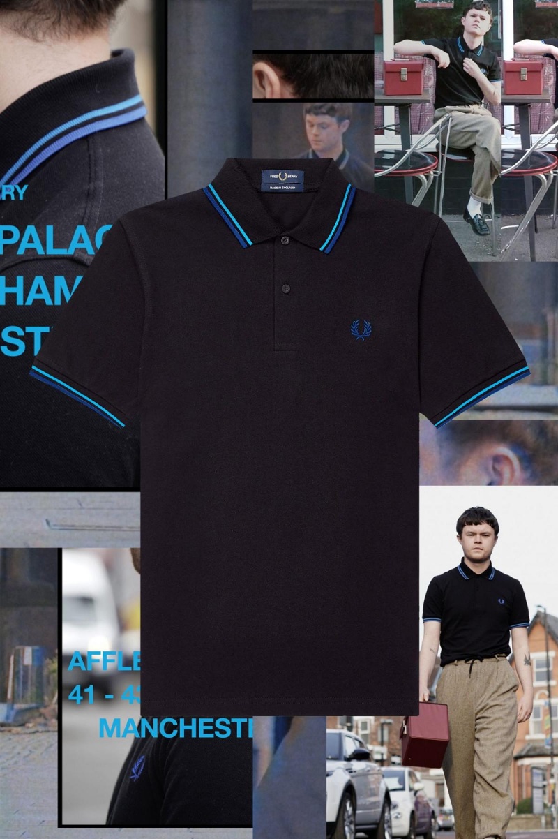 Black / Stockport Sky Blue Blue / Manchester Blue Fred Perry M12 Men's Polo Shirts | CADYB15110