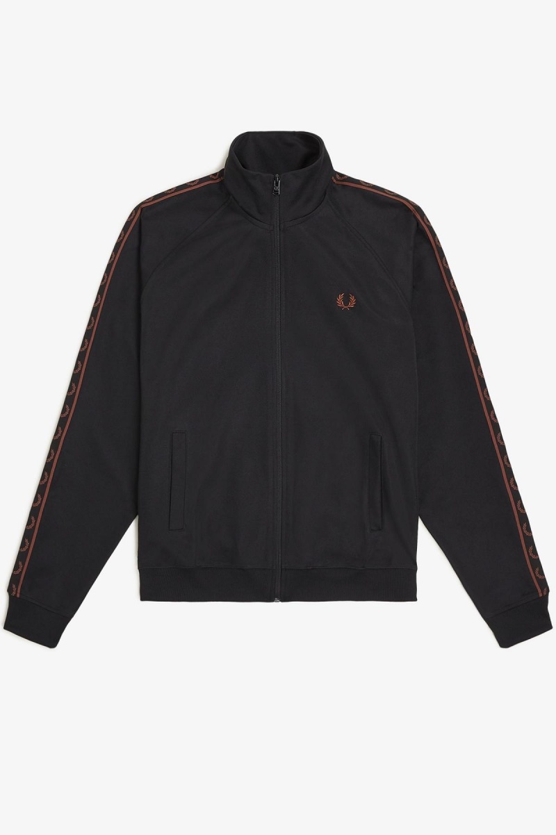 Black / Whisky Brown Fred Perry Contrast Tape Men\'s Track Jackets | LCATR92058