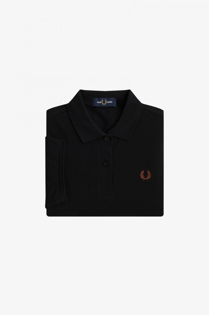 Black / Whisky Brown Fred Perry G6000 Women's Polo Shirts | CAEGJ99428