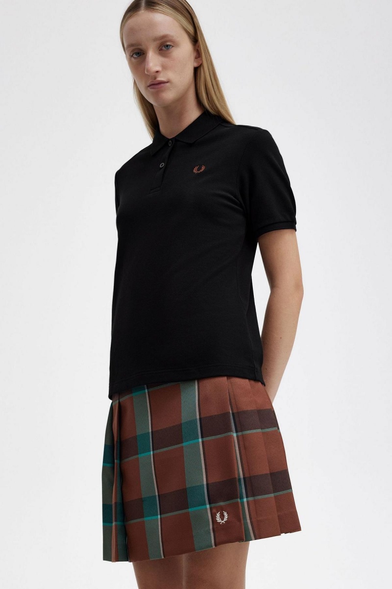 Black / Whisky Brown Fred Perry G6000 Women's T Shirts | QCAUV85161