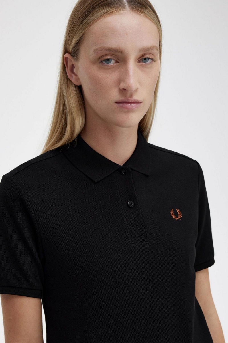 Black / Whisky Brown Fred Perry G6000 Women's T Shirts | QCAUV85161