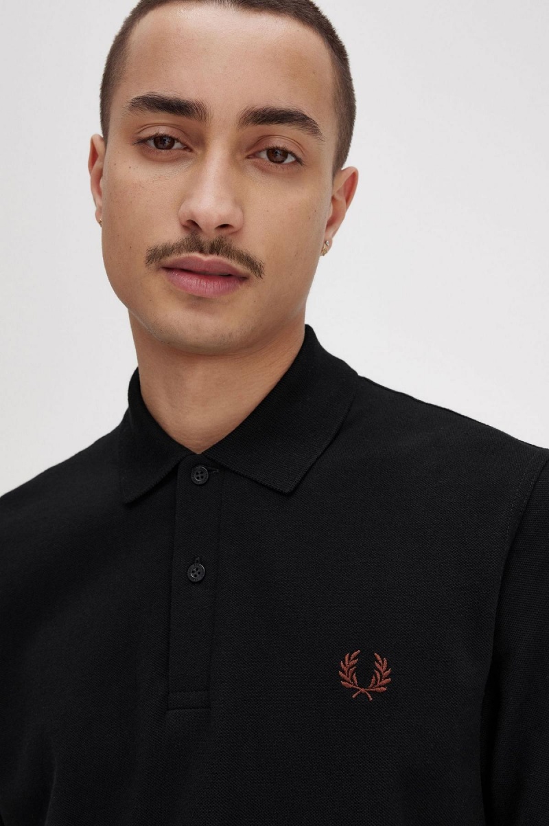 Black / Whisky Brown Fred Perry M3 Men's Polo Shirts | ECAHC32403