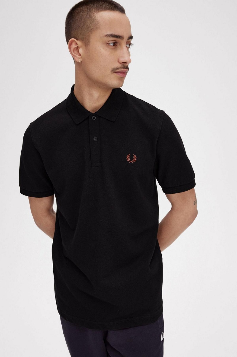 Black / Whisky Brown Fred Perry M3 Men's Polo Shirts | ECAHC32403