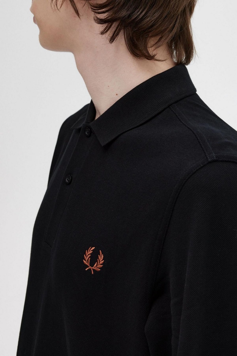 Black / Whisky Brown Fred Perry M6006 Men's Polo Shirts | DCAKV57567