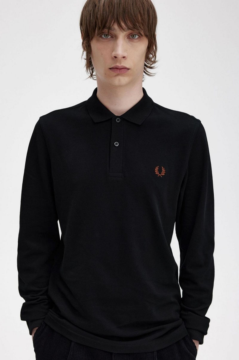 Black / Whisky Brown Fred Perry M6006 Men's Polo Shirts | DCAKV57567