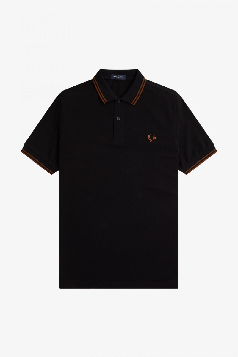 Black / Whisky Brown / Whisky Brown Fred Perry M3600 Men's Fred Perry Shirt | CACVG44823