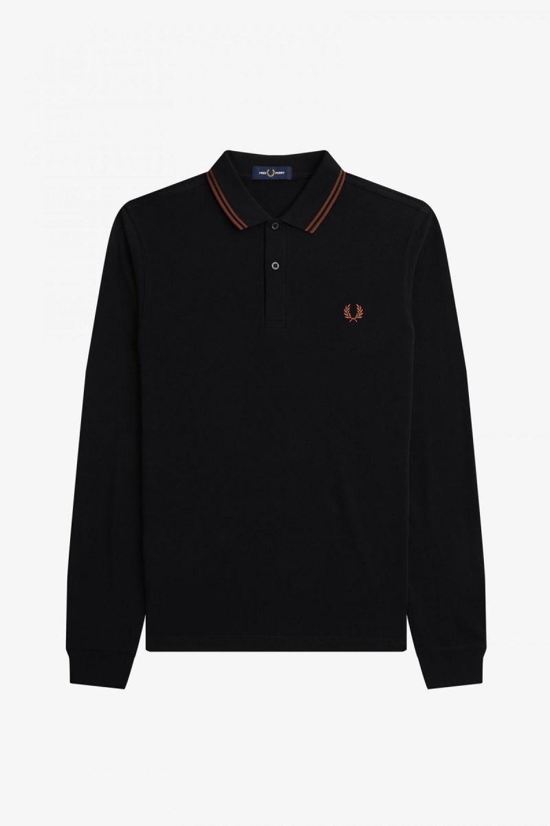 Black / Whisky Brown / Whisky Brown Fred Perry M3636 Men's Fred Perry Shirt | SCANY97042