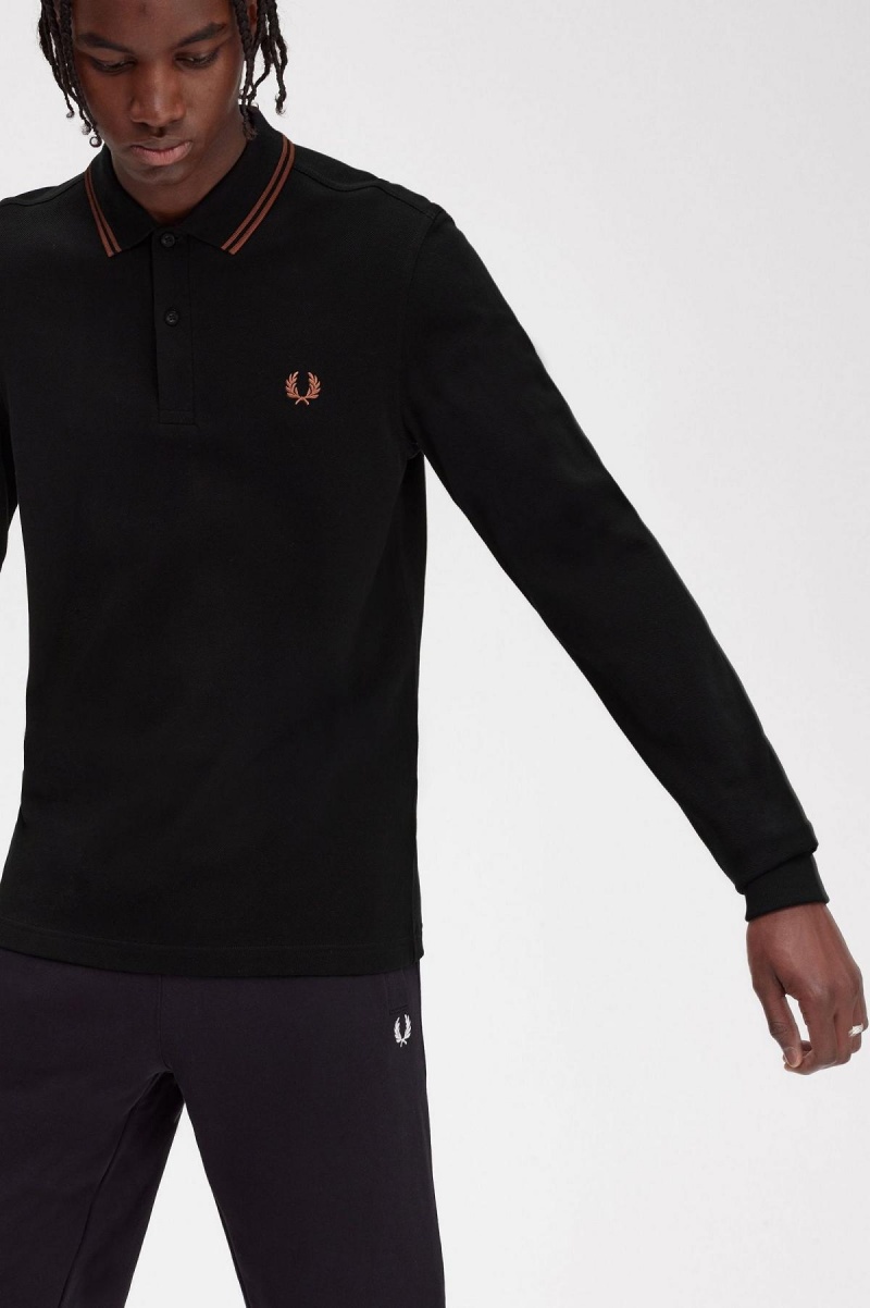 Black / Whisky Brown / Whisky Brown Fred Perry M3636 Men's Polo Shirts | CAZDE24133