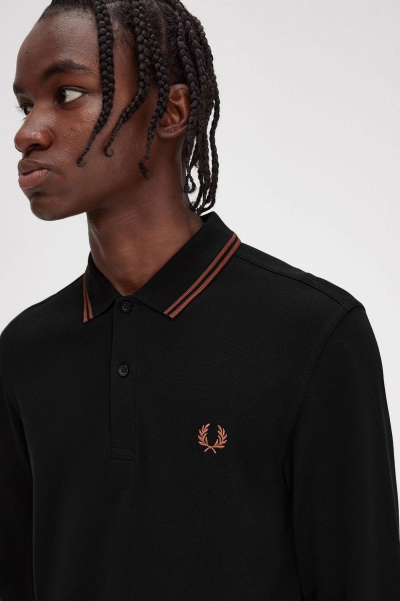 Black / Whisky Brown / Whisky Brown Fred Perry M3636 Men's Polo Shirts | CAZDE24133