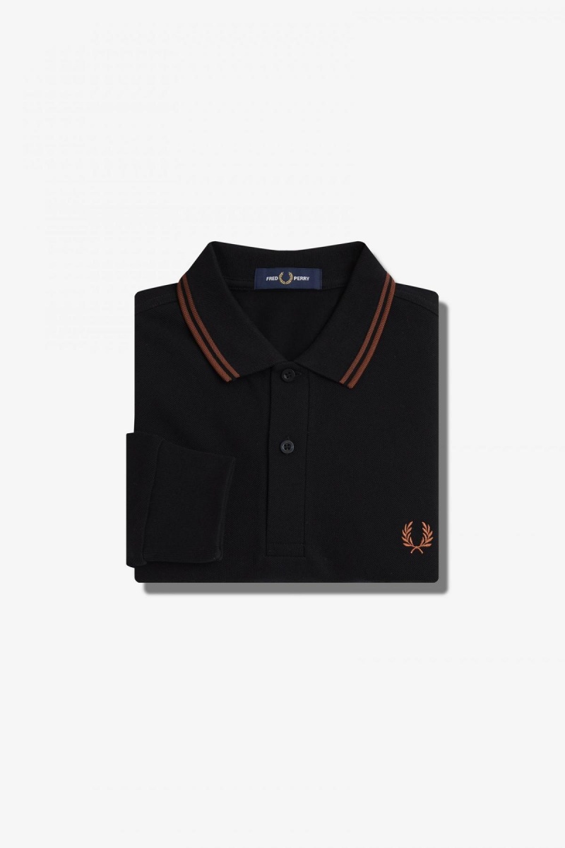 Black / Whisky Brown / Whisky Brown Fred Perry M3636 Men's Polo Shirts | CAZDE24133