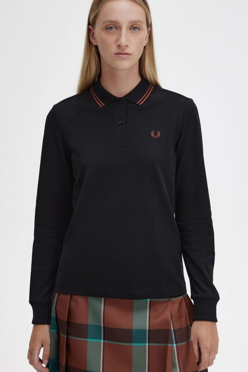 Black / Whisky Brown / Whisky Brown Fred Perry G3636 Women's Polo Shirts | CACVG34869