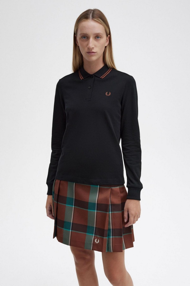 Black / Whisky Brown / Whisky Brown Fred Perry G3636 Women's Polo Shirts | CACVG34869