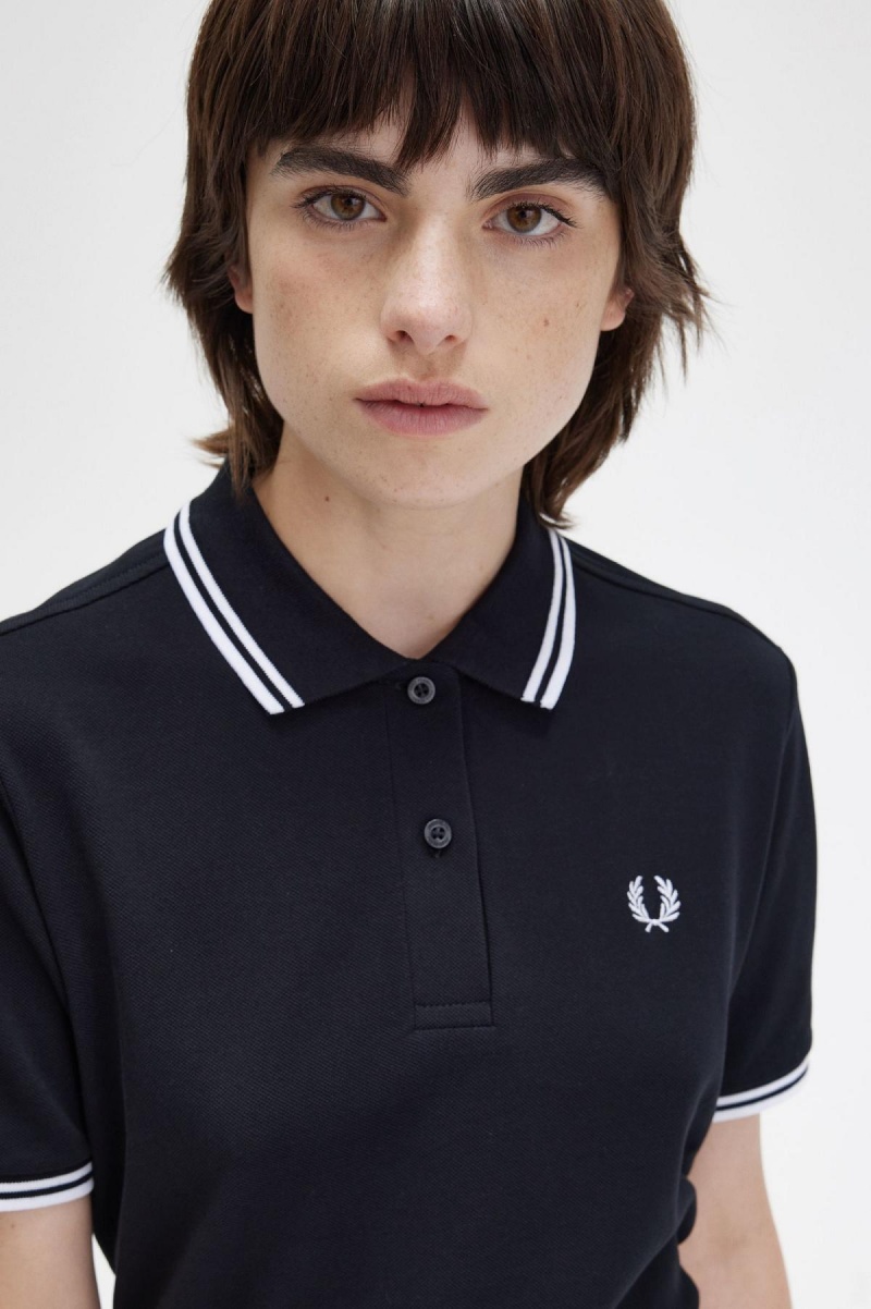 Black / White / White Fred Perry G3600 Women's Fred Perry Shirt | PCAQX65233