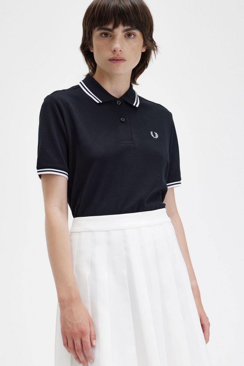 Black / White / White Fred Perry G3600 Women's T Shirts | FCAHY54265