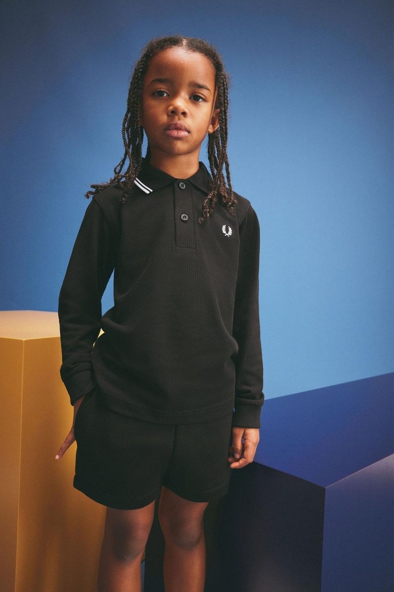 Black / White / White Fred Perry Kids Long Sleeve Twin Tipped Accessories Kids | SCANY62612