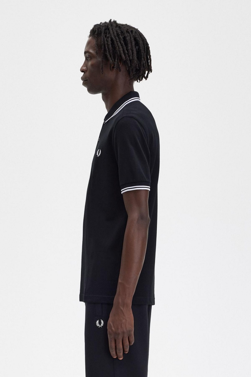 Black / White / White Fred Perry M3600 Men's Polo Shirts | FCAUI99508