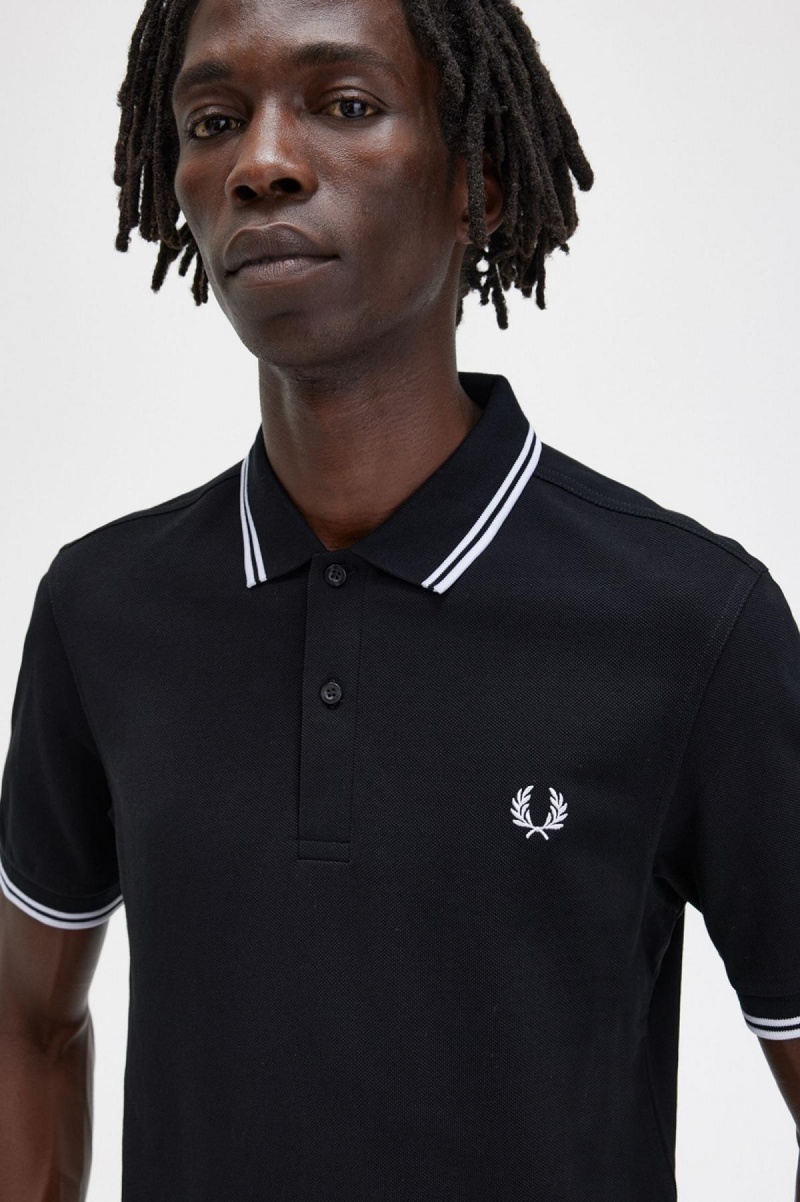 Black / White / White Fred Perry M3600 Men's Polo Shirts | FCAUI99508