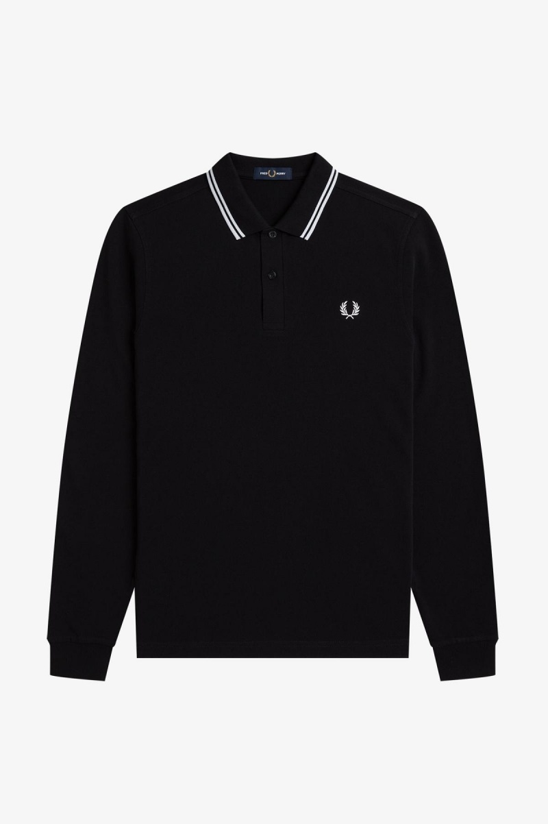 Black / White / White Fred Perry M3636 Men's Fred Perry Shirt | DCAKV96791