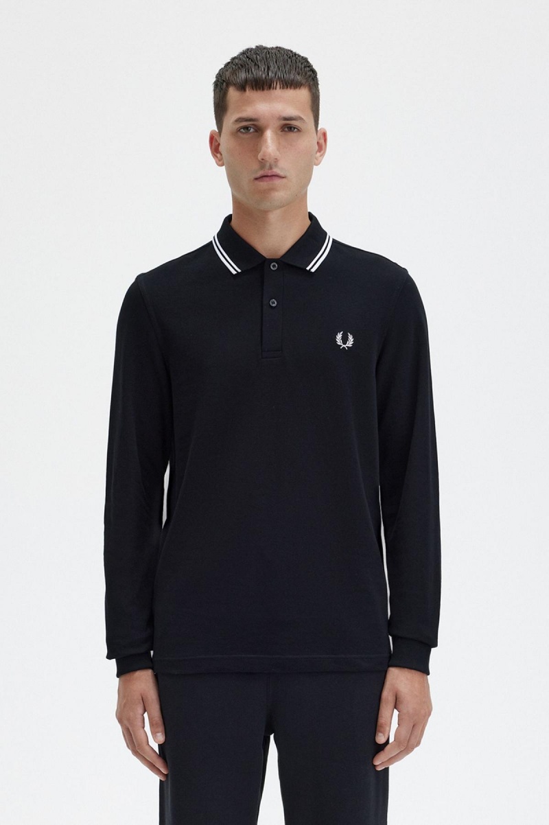 Black / White / White Fred Perry M3636 Men's Fred Perry Shirt | DCAKV96791