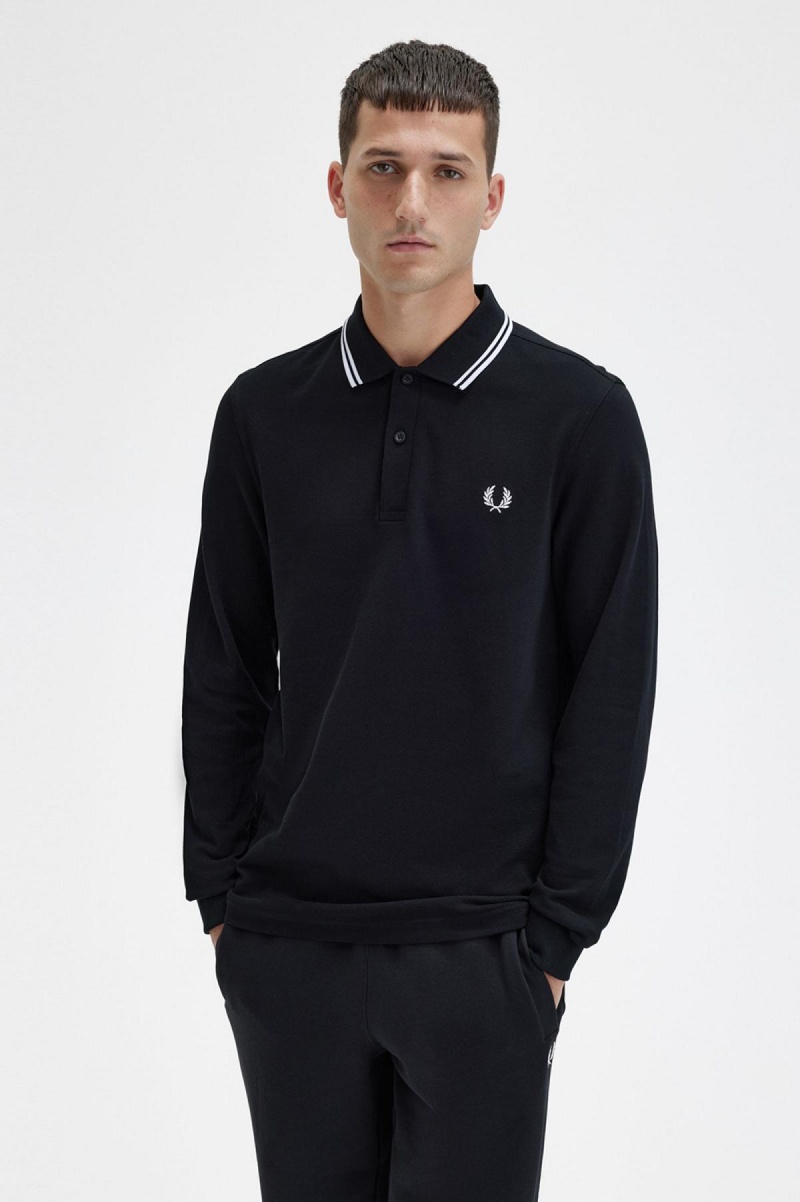 Black / White / White Fred Perry M3636 Men's Fred Perry Shirt | DCAKV96791