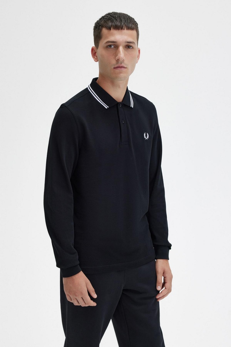 Black / White / White Fred Perry M3636 Men's Polo Shirts | ACADF55260