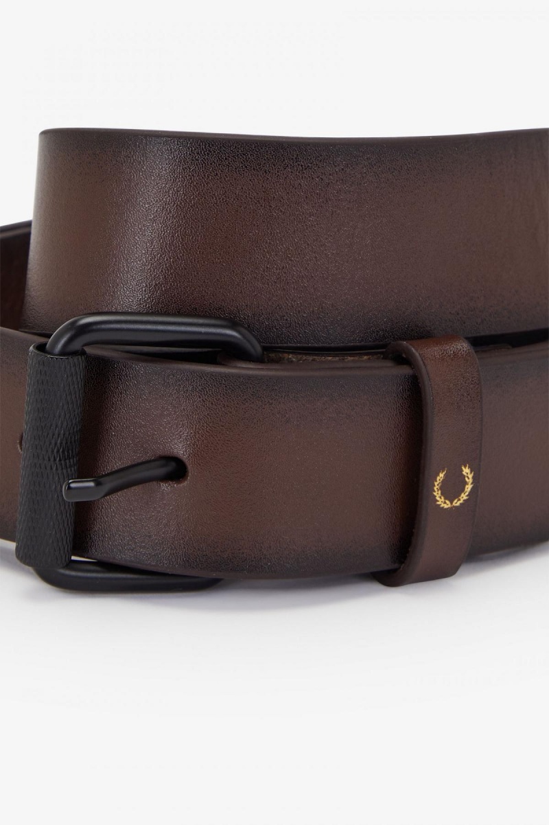 Burnt Tobacco Fred Perry Burnished Leather Accessories Belt | YCAVQ47131