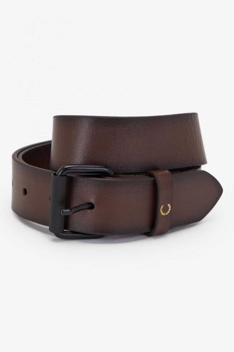 Burnt Tobacco Fred Perry Burnished Leather Accessories Belt | YCAVQ47131