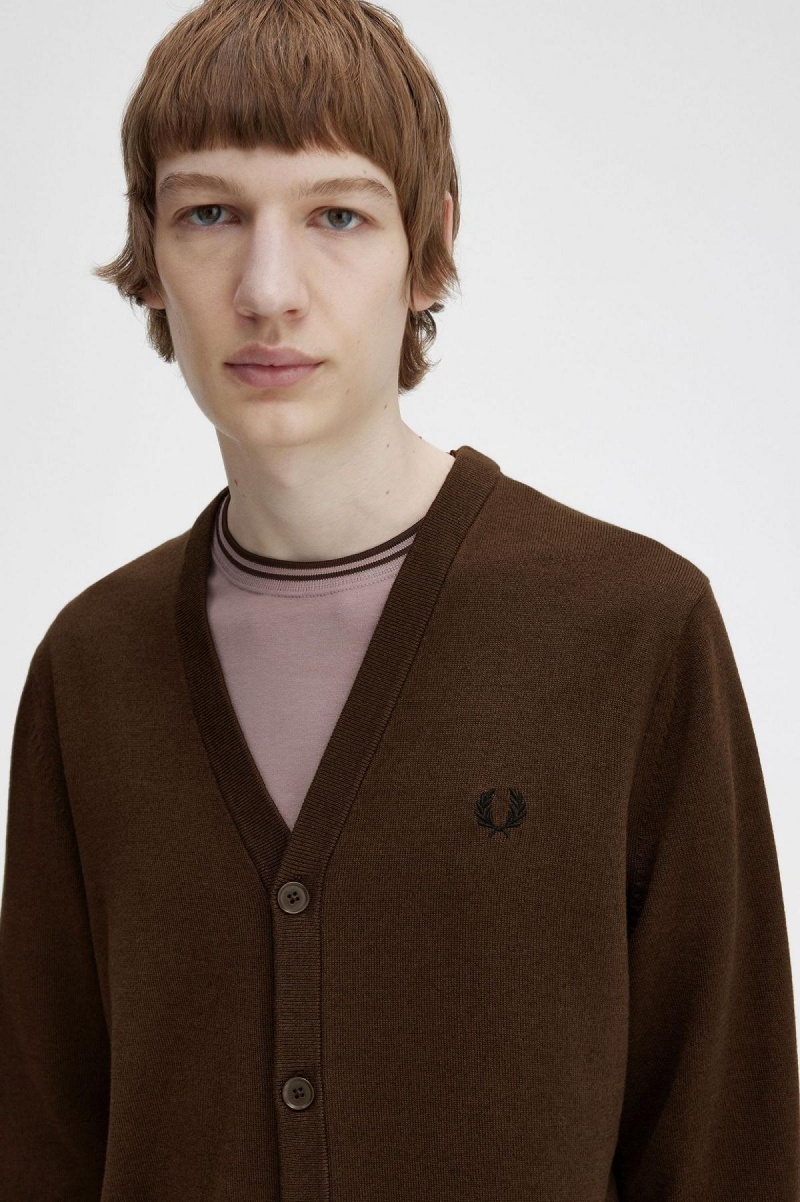 Burnt Tobacco Fred Perry Classic Cardigan Men's Knitwear | CACIF39243