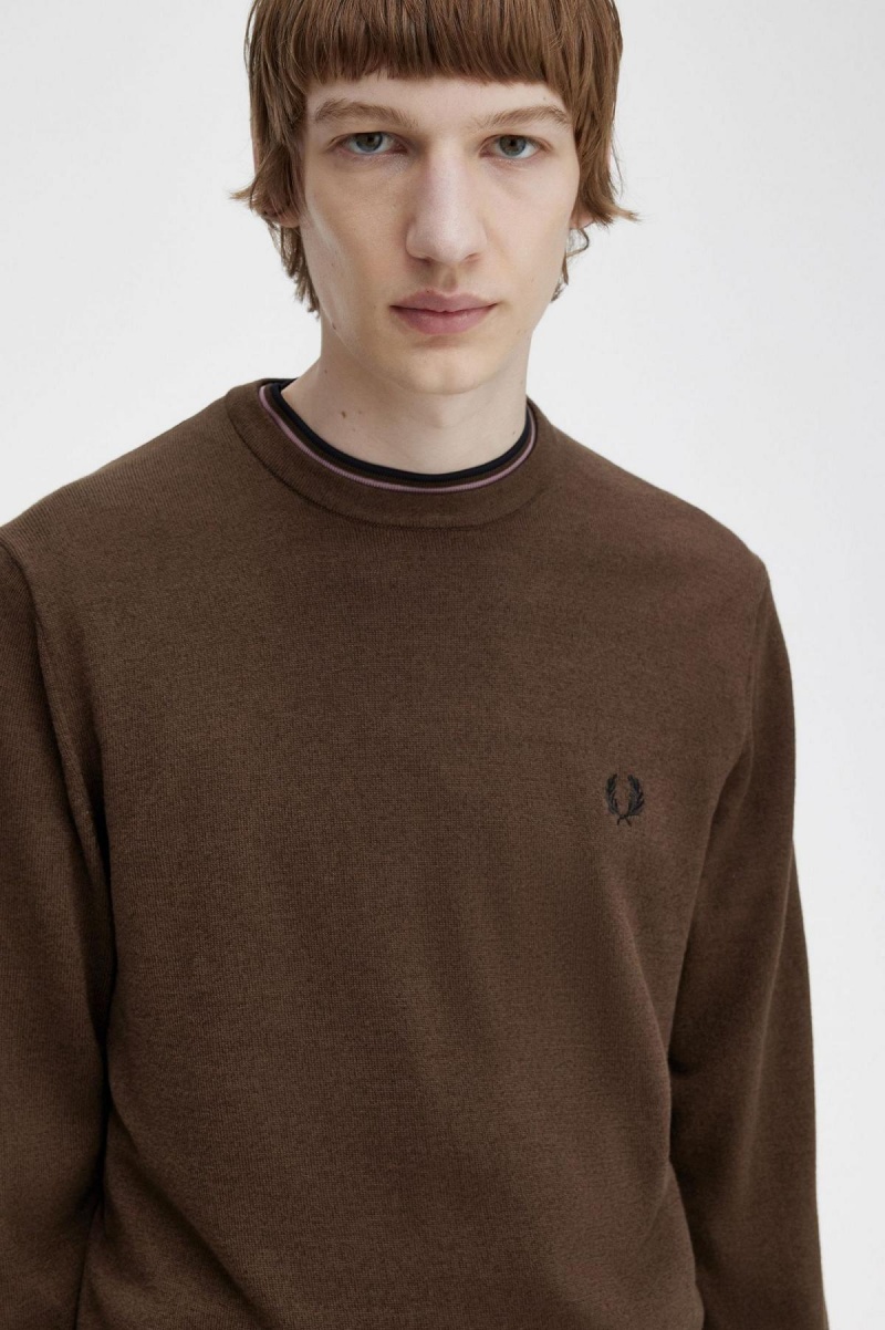 Burnt Tobacco Fred Perry Classic Crew Neck Jumper Men's Knitwear | LCASX12248