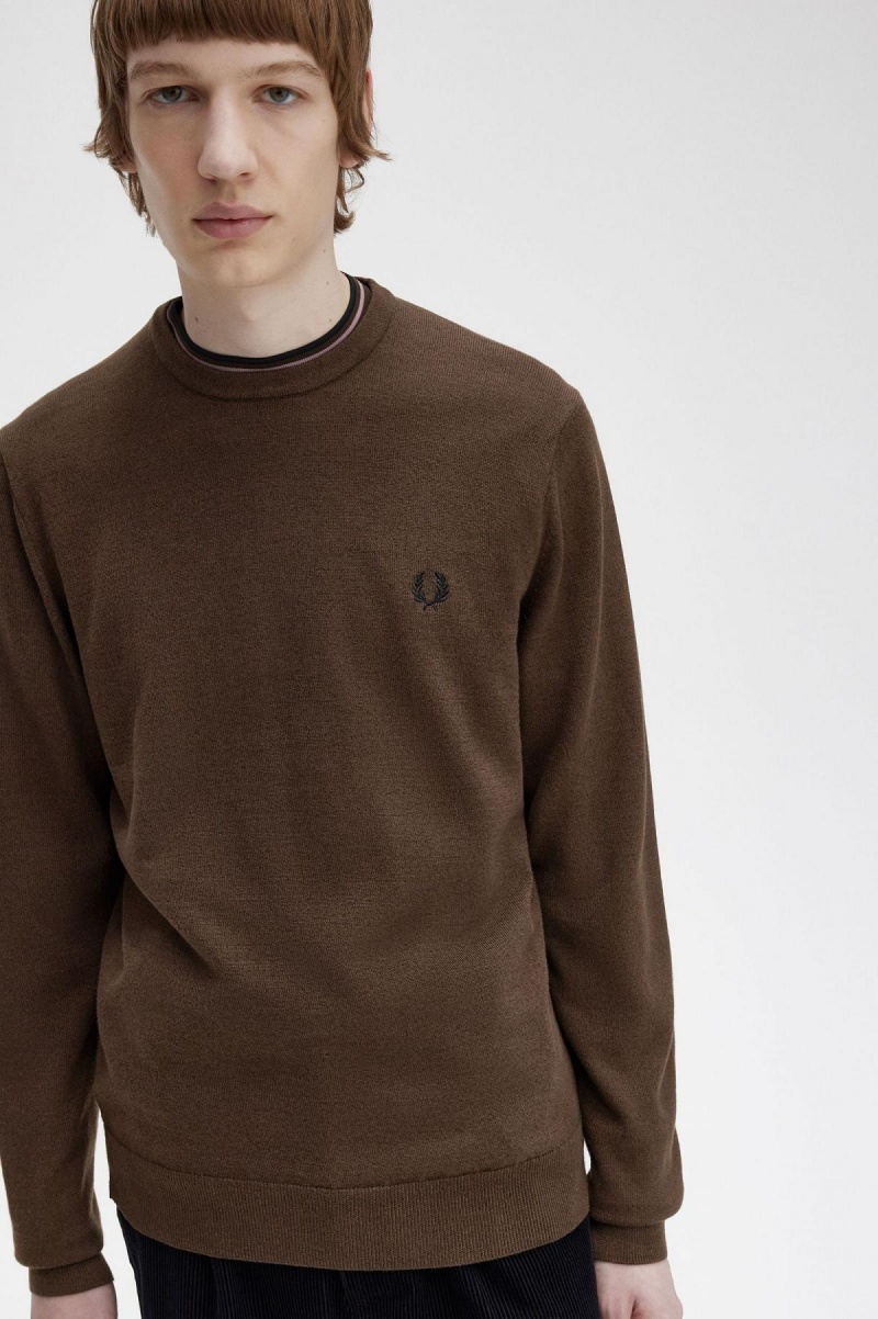 Burnt Tobacco Fred Perry Classic Crew Neck Jumper Men's Knitwear | LCASX12248