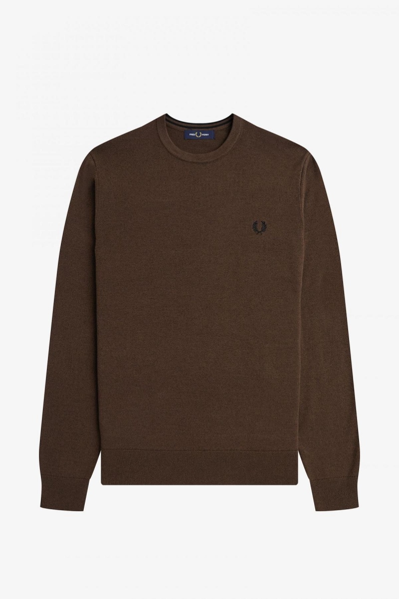 Burnt Tobacco Fred Perry Classic Crew Neck Jumper Men's Knitwear | LCASX12248