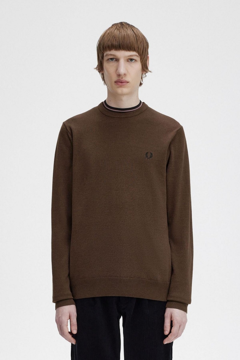 Burnt Tobacco Fred Perry Classic Crew Neck Jumper Men\'s Knitwear | LCASX12248