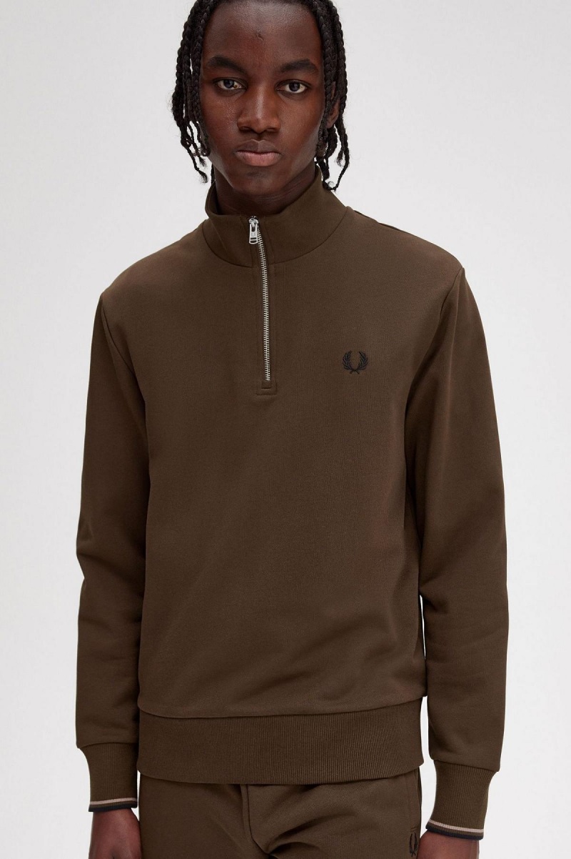 Burnt Tobacco Fred Perry Half Zip Men's Sweatshirts | CAICD97678