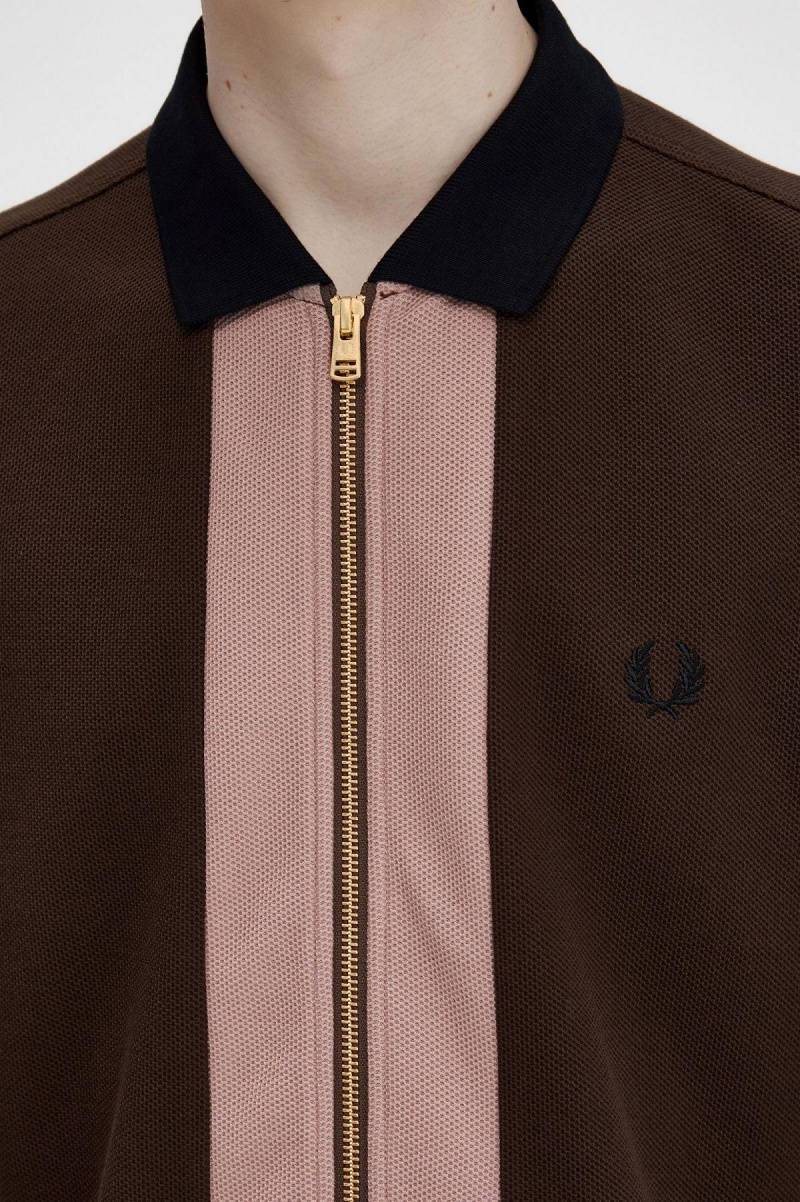 Burnt Tobacco Fred Perry Zip Through Polo Shirt Men's Polo Shirts | TCAPQ98420