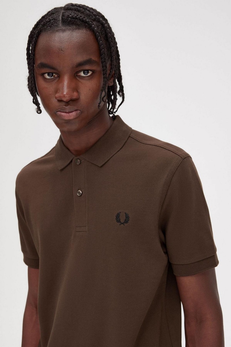 Burnt Tobacco / Black Fred Perry M6000 Men's Polo Shirts | BCASO68617