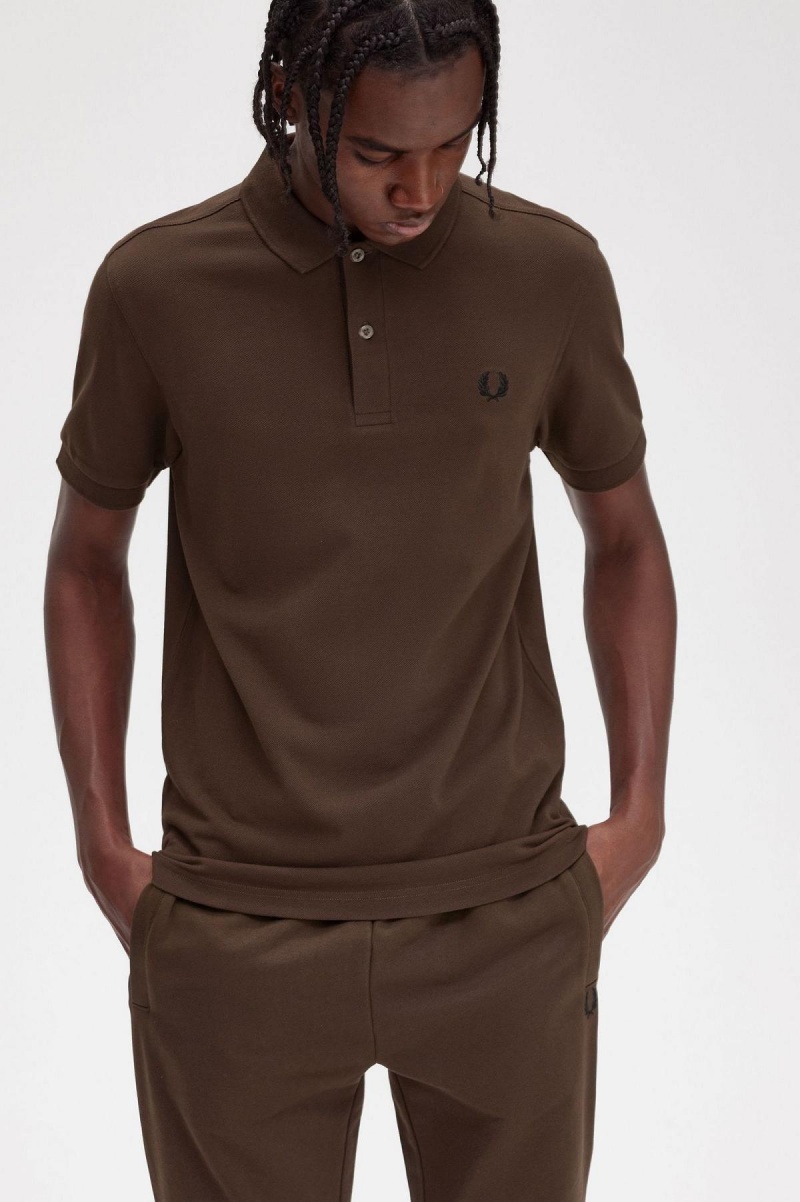 Burnt Tobacco / Black Fred Perry M6000 Men's Polo Shirts | BCASO68617