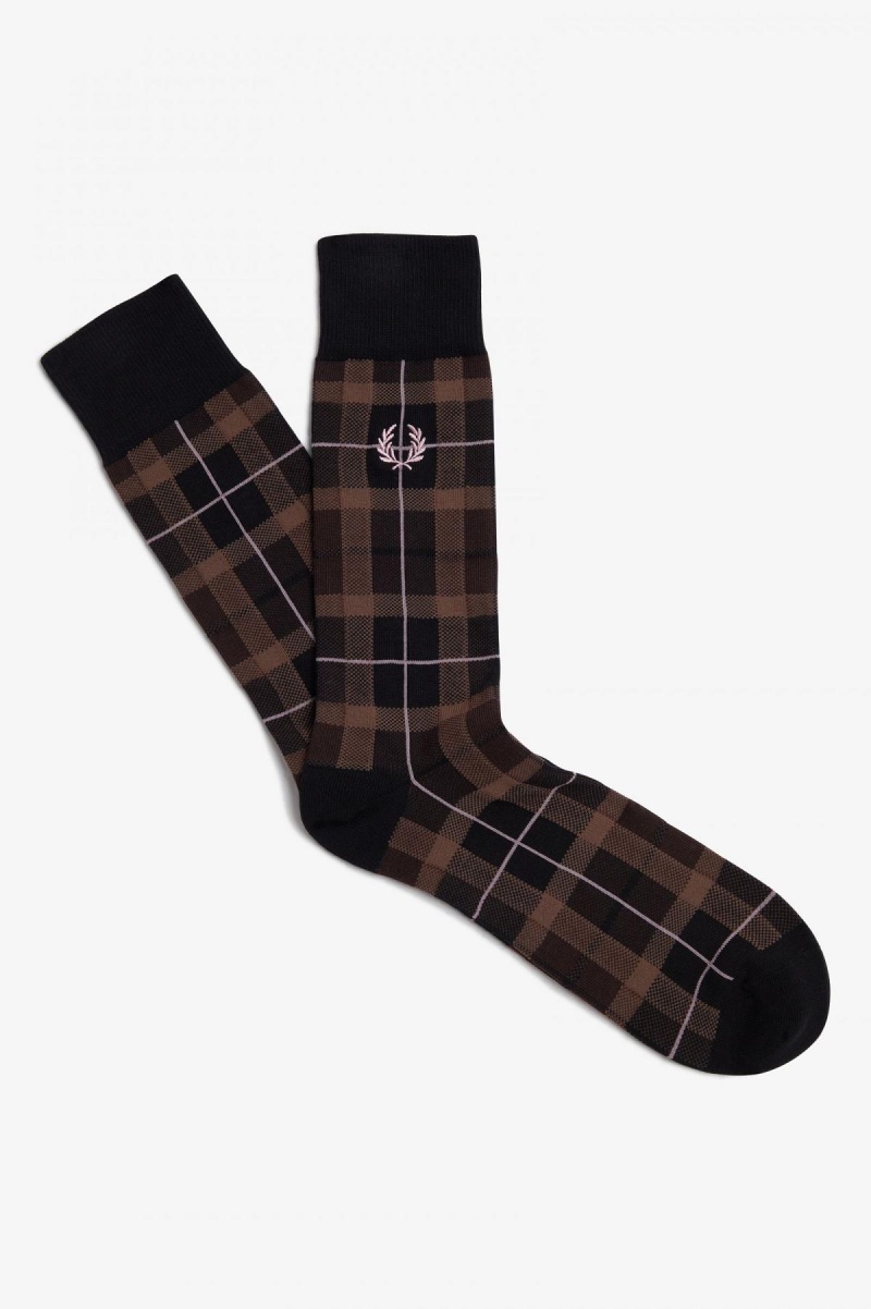 Burnt Tobacco / Dark Pink Fred Perry Tartan Accessories Socks | CADFL12841