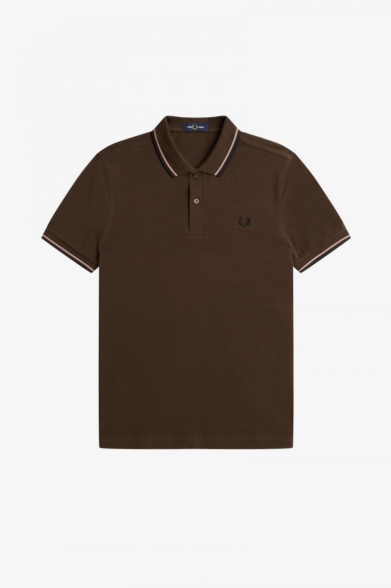 Burnt Tobacco / Dark Pink / Black Fred Perry M3600 Men's Fred Perry Shirt | FCAUI19277