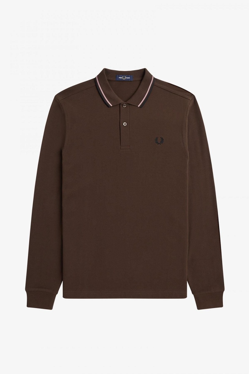 Burnt Tobacco / Dark Pink / Black Fred Perry M3636 Men's Fred Perry Shirt | CAEAH15570